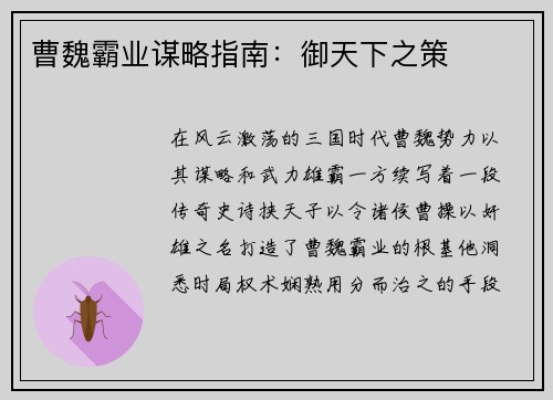 曹魏霸业谋略指南：御天下之策